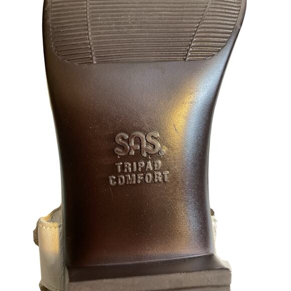 SAS Suntimer Sandals Sz 8.5 S-AAA Pearl Bone Ivory Leather Sling Back Peep Toe - Picture 8 of 14